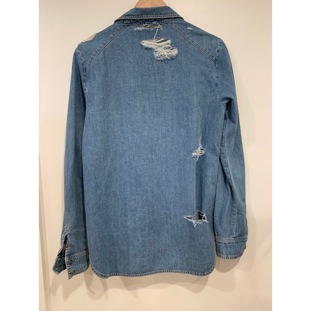 PAIGE Distressed Denim Shirt Size M 100% Cotton Grunge Boho Western Womens - Picture 3 of 10